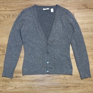 Neiman Marcus Cashmere Collection Gray Button Cardigan Sweater - Size M